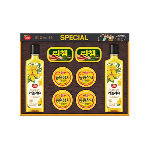 [26년설 동원선물세트] 동원참치 O-85호 (라이트스탠다드 참치 85g 4캔 + 리챔 120g 2캔 + 카놀라유 480ml 2병)