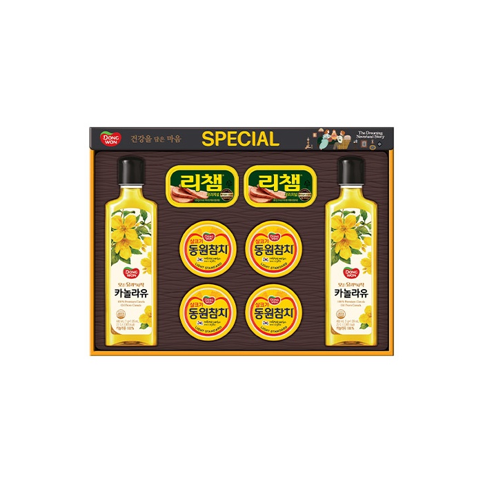 [26년설 동원선물세트] 동원참치 O-85호 (라이트스탠다드 참치 85g 4캔 + 리챔 120g 2캔 + 카놀라유 480ml 2병)